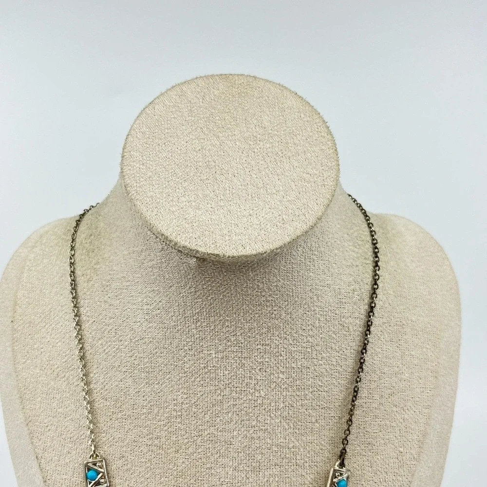 Vintage‎ Silver Tone Turquoise Color Cabochon Statement Bib Necklace Retro Boho